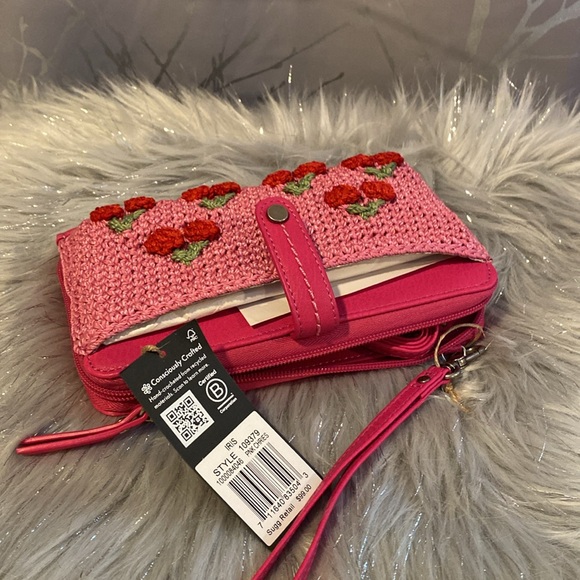BNWT THE SAK IRIS Pink Cherries Wristlet Crossbody Wallet - Picture 6 of 11